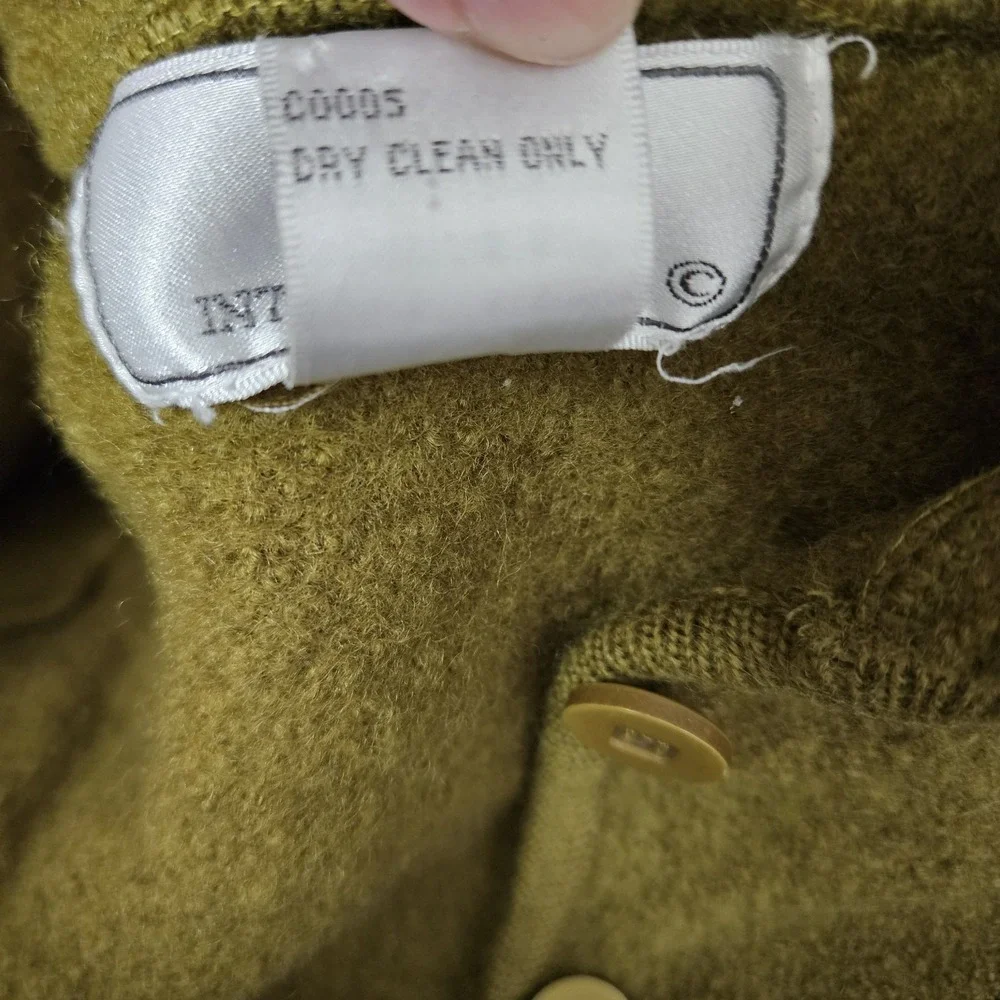 Lisa International Cardigan Women S Green Boiled Wool Leaf Applique Button Front - Picture 3 of 10